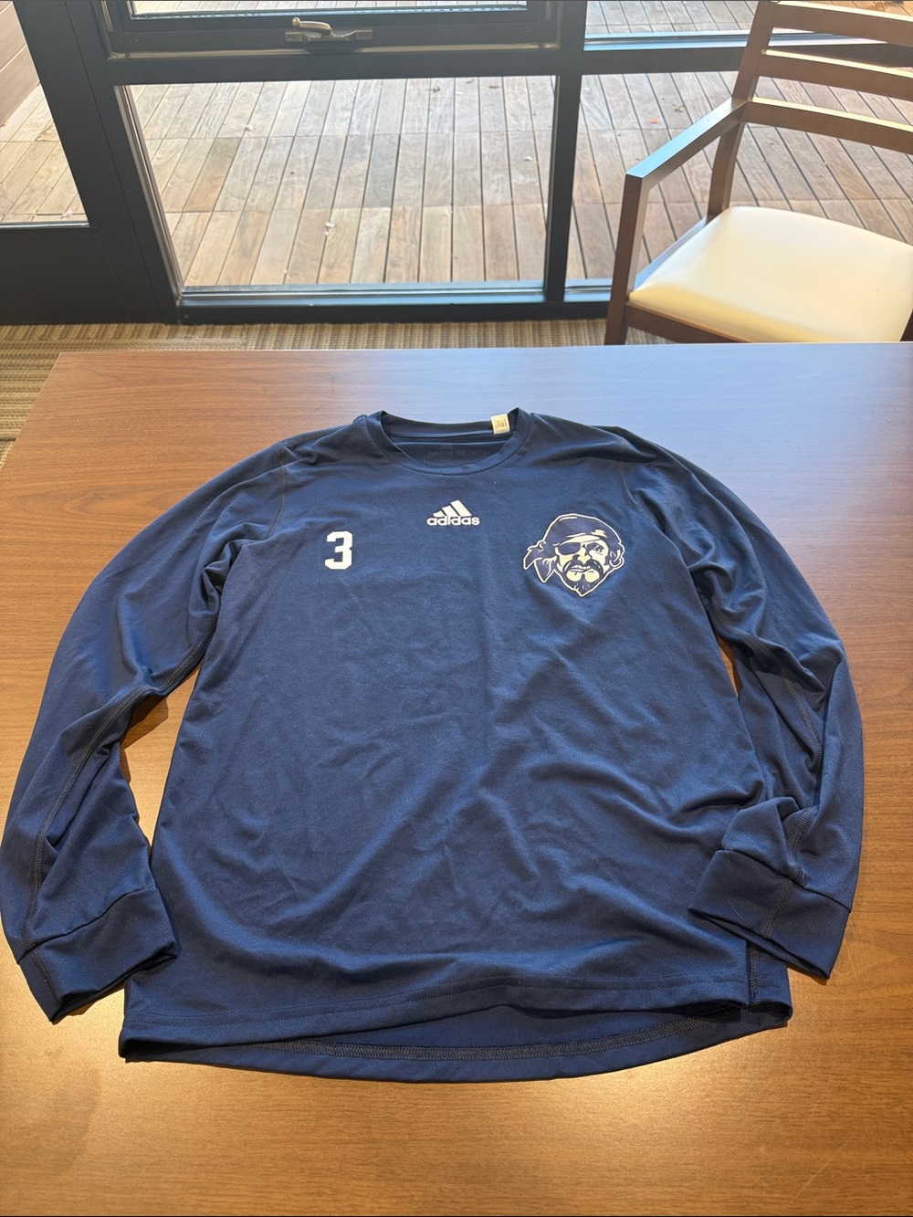 adidas Navy Blue Long Sleeve Team Soccer Shirt with Number 3